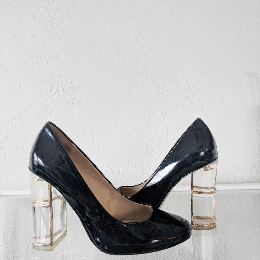 Zara Lucite Gold Cage Heels